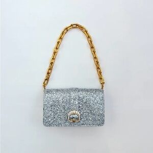 No. 21 Silver Sparkle Clutch with Gold Chain